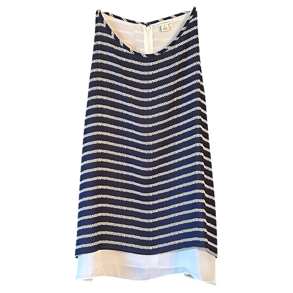 Mercer & Madison Blue White Rope Stripe Layered Sleeveless Blouse XL Split Back